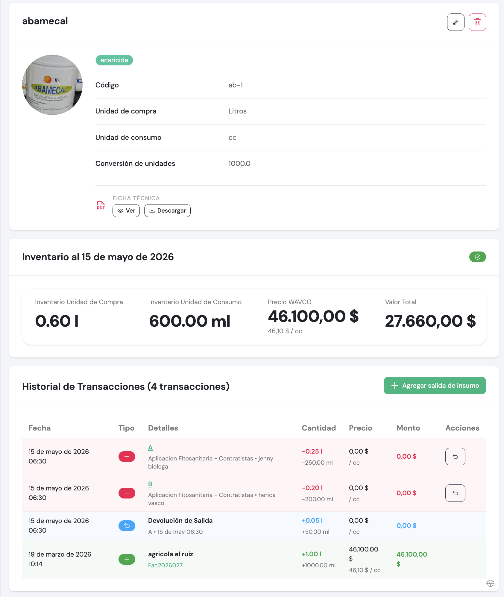 Arlo supply usage records by lot and task